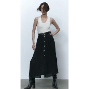 Zara Pleated Maxi Skirt Black Size S